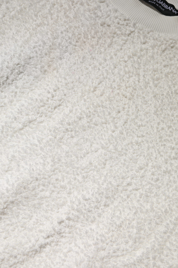 Dolce & Gabbana White Cotton Fleece Crew Neck Sweater