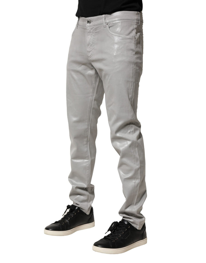 Dolce & Gabbana Silver Cotton Stretch Slim Denim Jeans