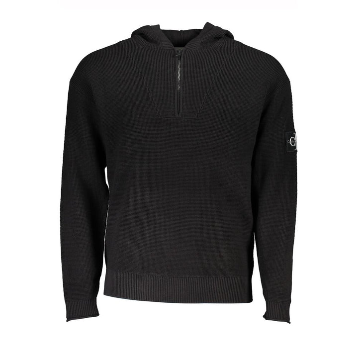 Calvin Klein Black Cotton Men's Sweater Hooded Half Zip