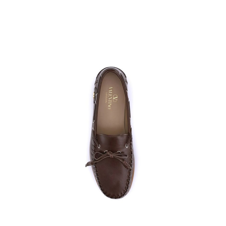 Valentino Garavani Brown Calf Leather Bos Taurus Slip-On Loafers