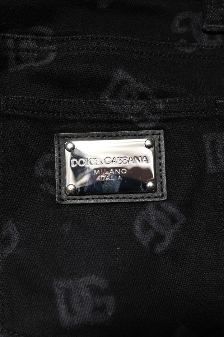 Dolce & Gabbana Black Cotton DG Logo Skinny Men Denim Jeans