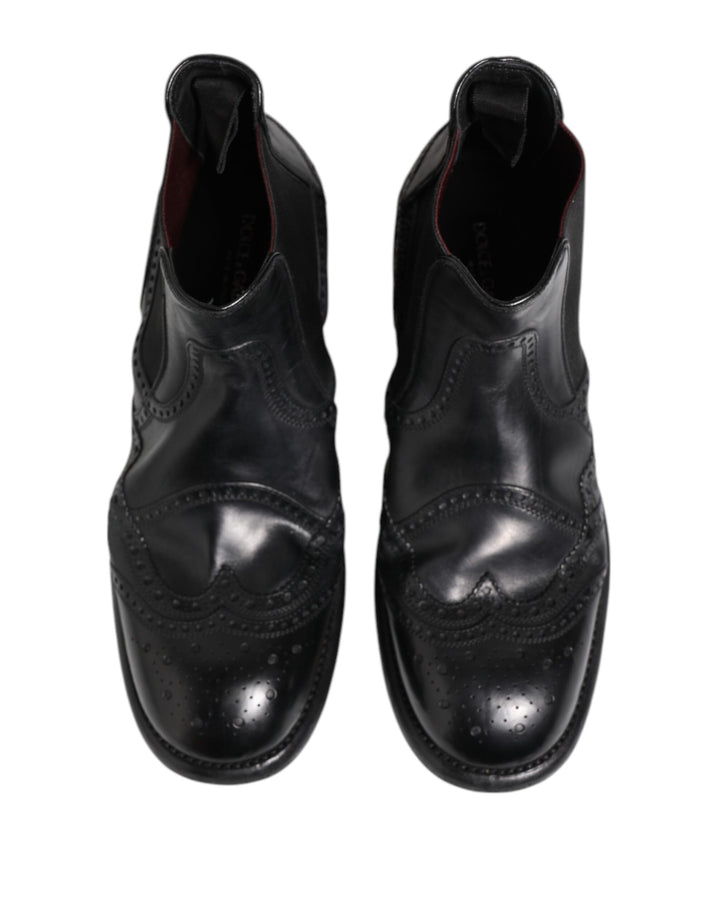 Dolce & Gabbana Black Leather Ankle Boots Slip On Shoes