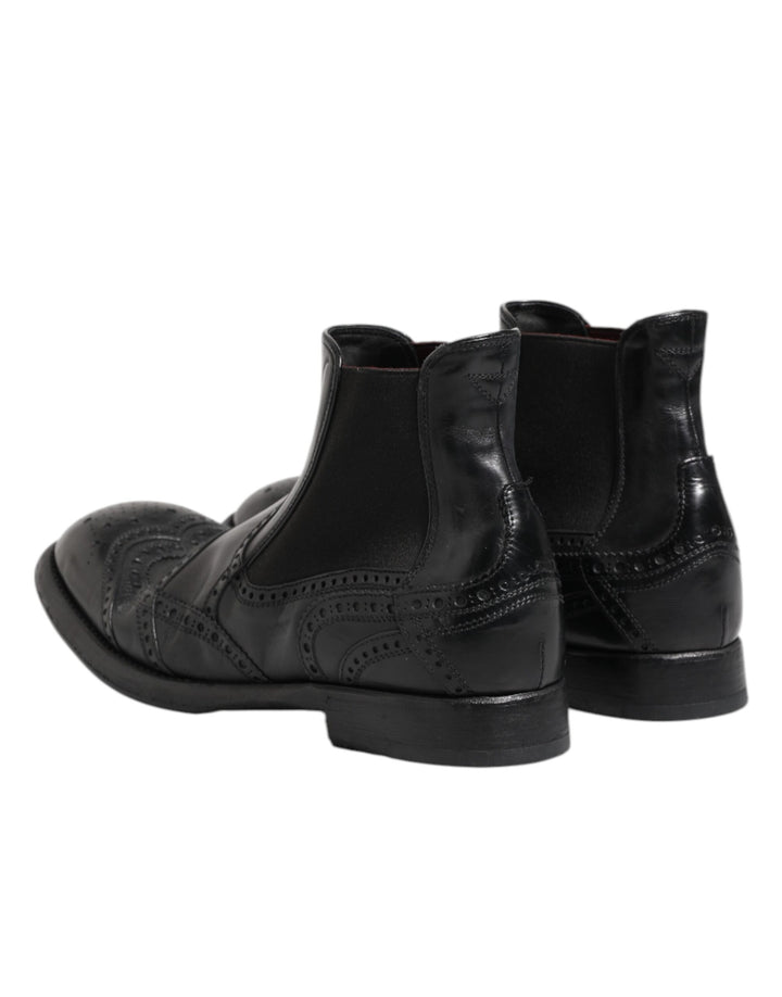 Dolce & Gabbana Black Leather Ankle Boots Slip On Shoes
