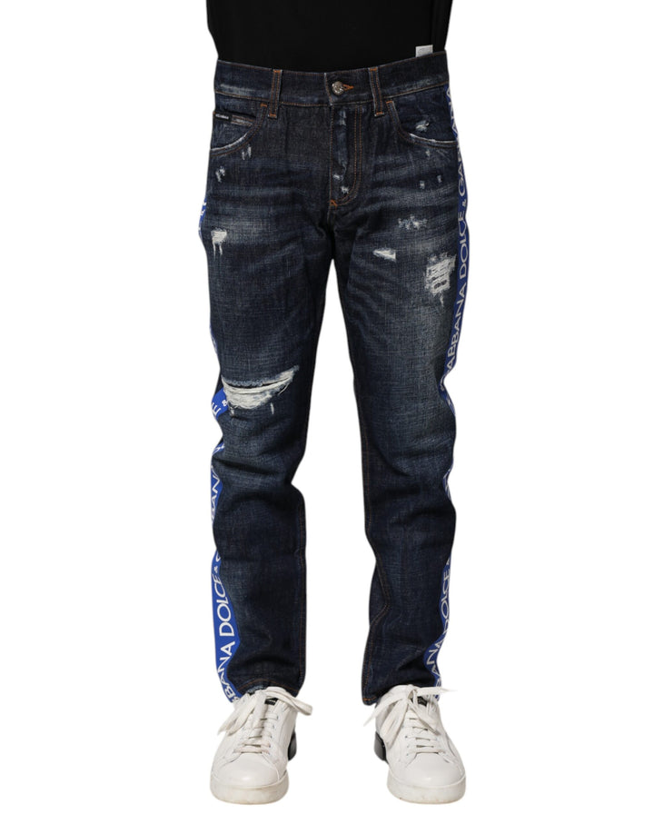 Dolce & Gabbana Dark Blue Tattered Skinny Denim Jeans
