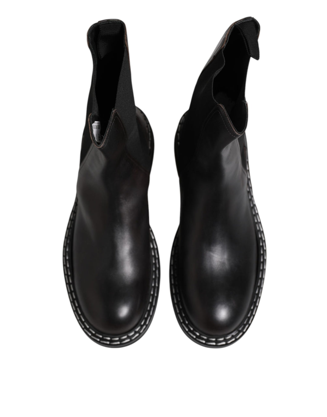 Dolce & Gabbana Black Leather Mid Calf Boots Flats Shoes