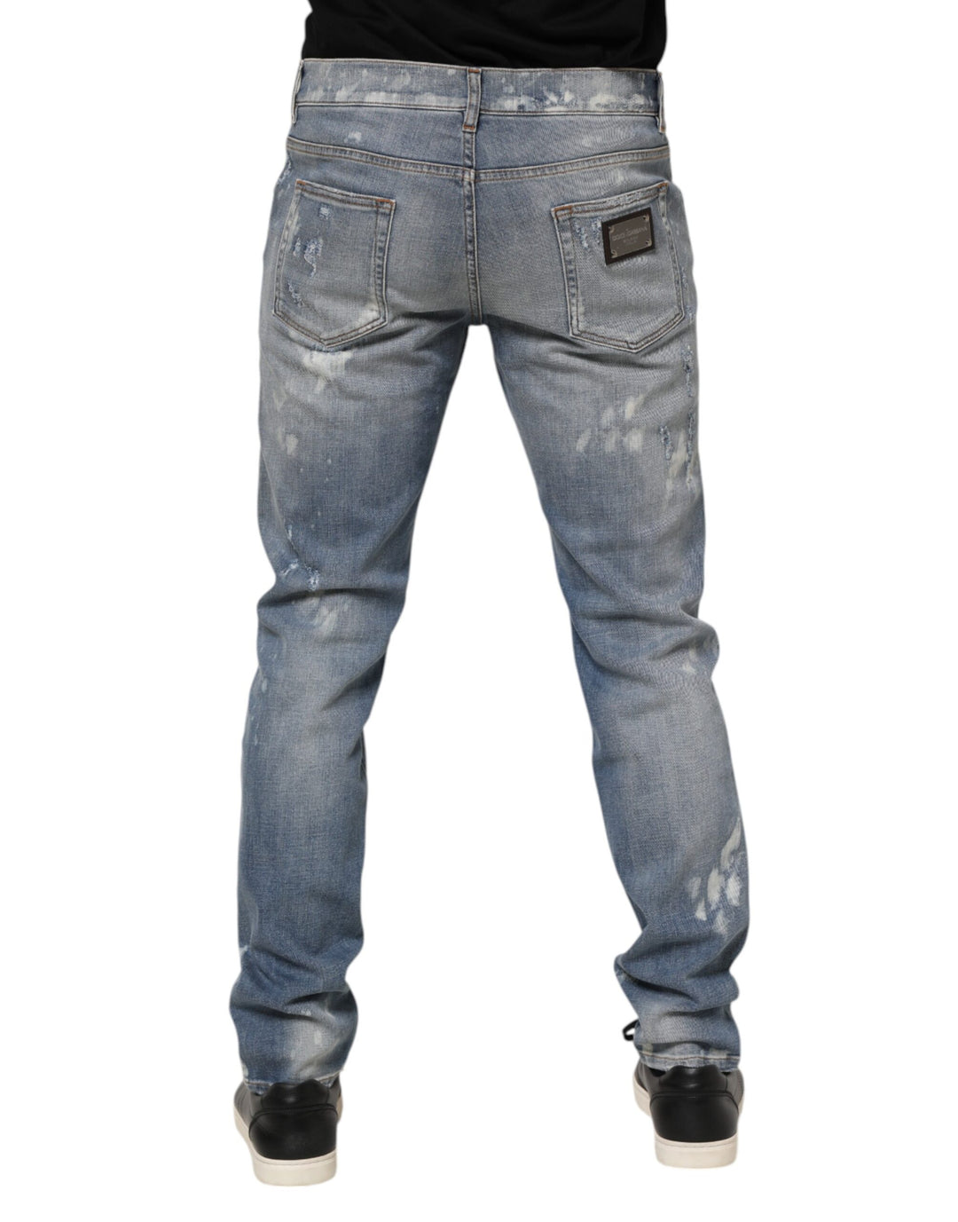 Dolce & Gabbana Blue Cotton Tattered Slim Fit Men Denim Jeans