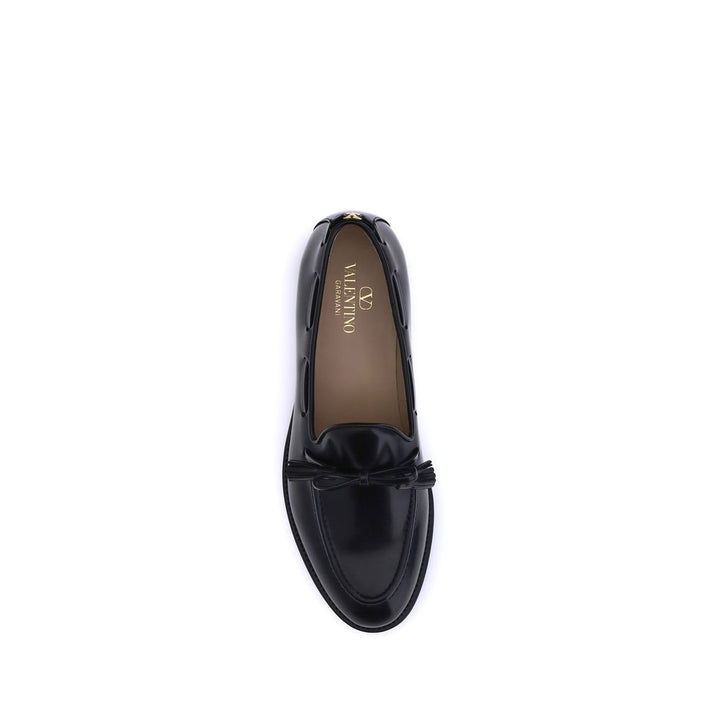 Valentino Garavani Black Calf Leather Bos Taurus Slip-On Loafers