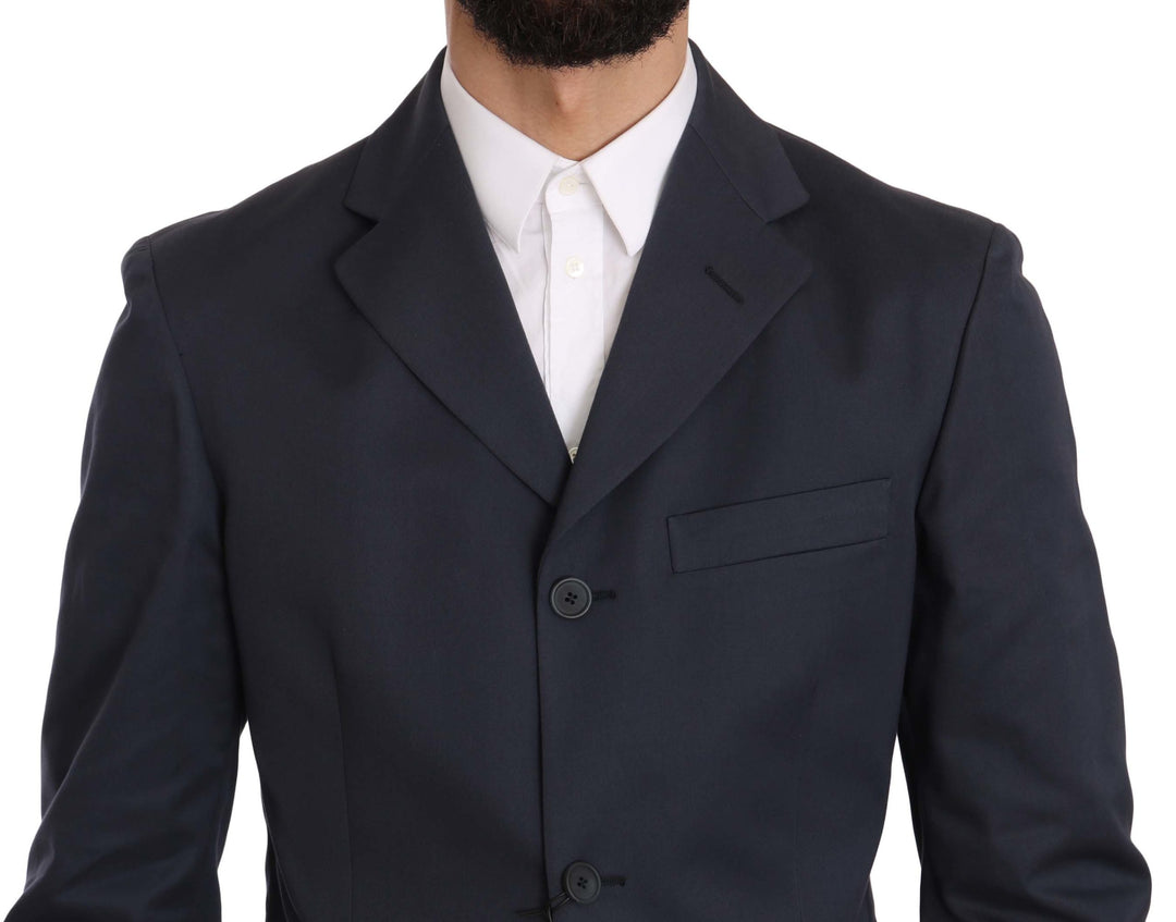 Romeo Gigli Two Piece 3 Button Cotton Blue Solid Suit