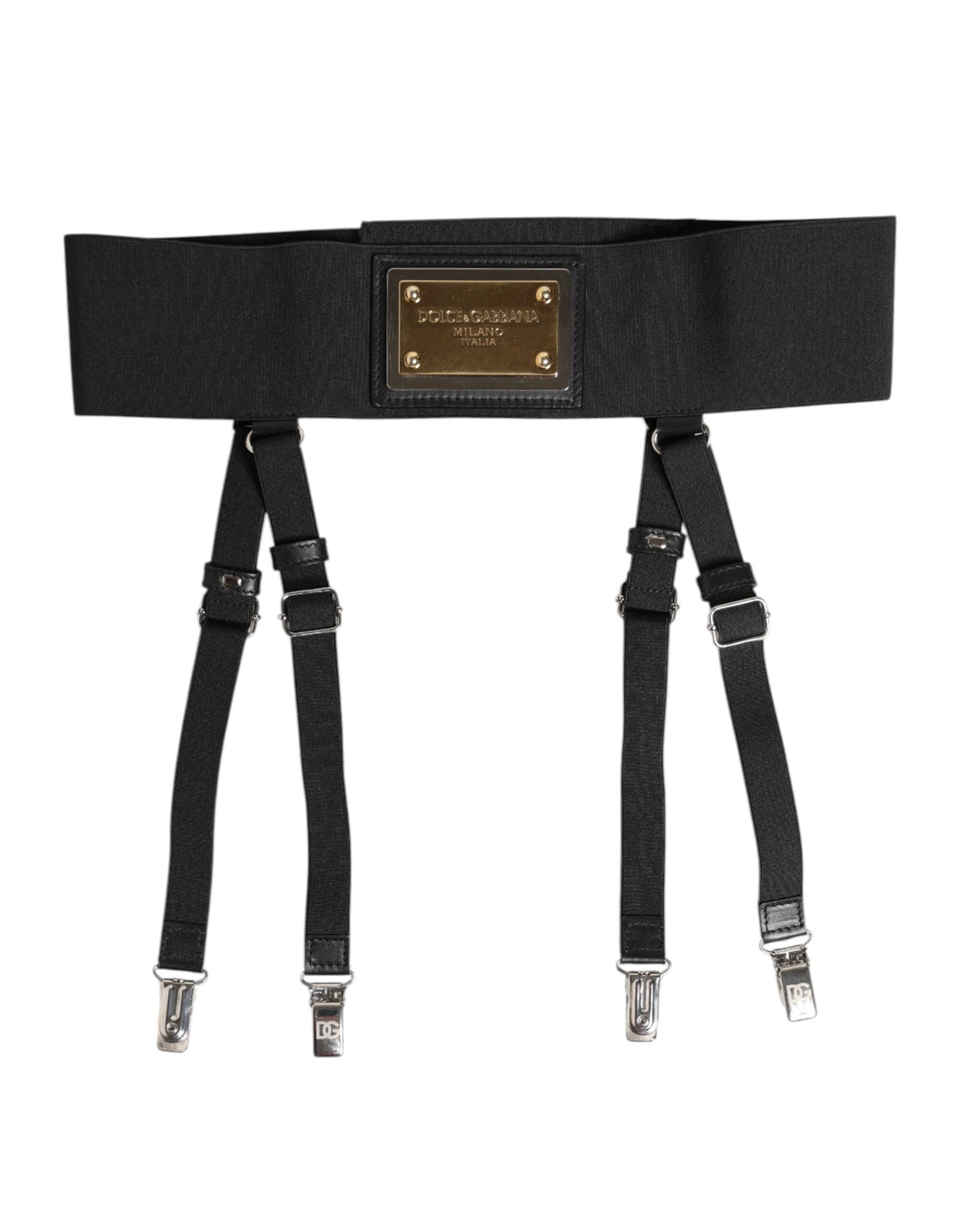 Dolce & Gabbana Black Leather Logo Wide Waist Belt Suspender