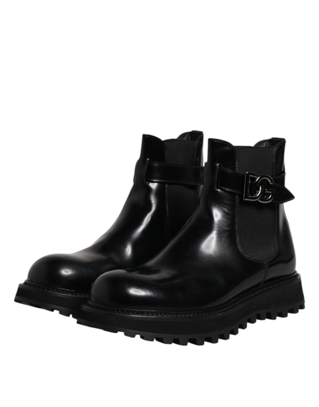 Dolce & Gabbana Black Belted DG Logo Men Chelsea Boots Shoes