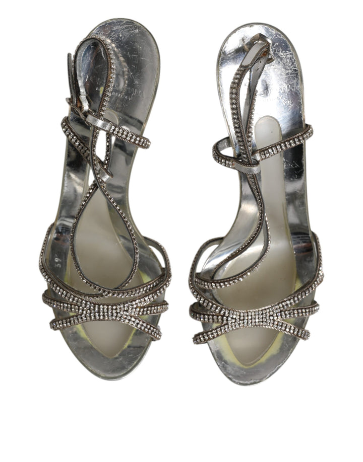 Dolce & Gabbana Silver Strass Ankle Strap Heels Sandals Shoes