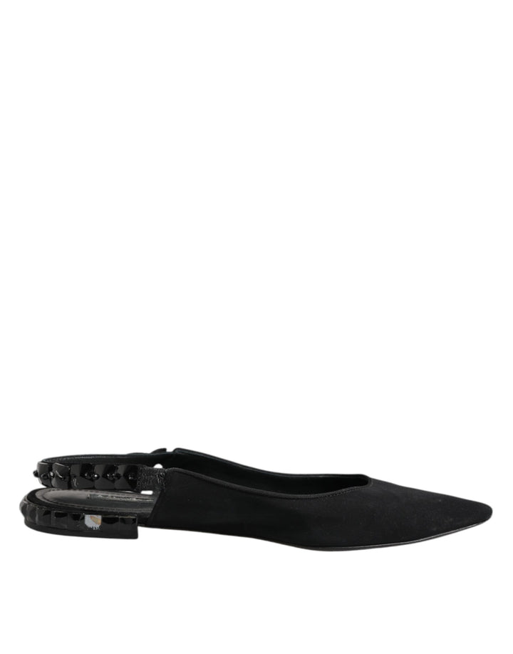 Dolce & Gabbana Black Crystal Charmeuse Slingback Shoes