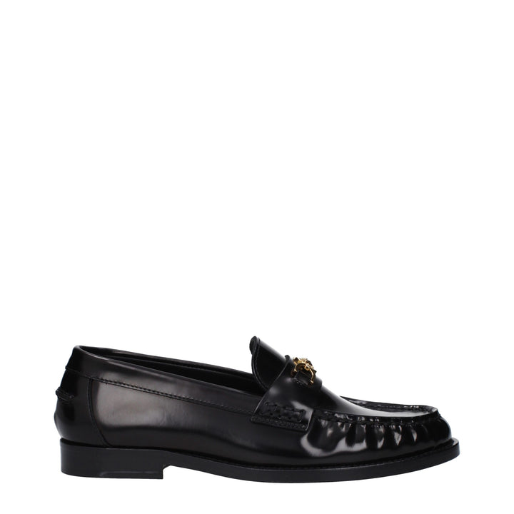 Versace Black Leather Slip-On Loafers