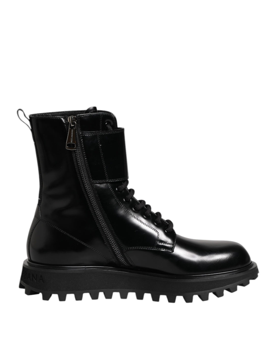 Dolce & Gabbana Black Leather Lace Up Mid Calf Boots Shoes