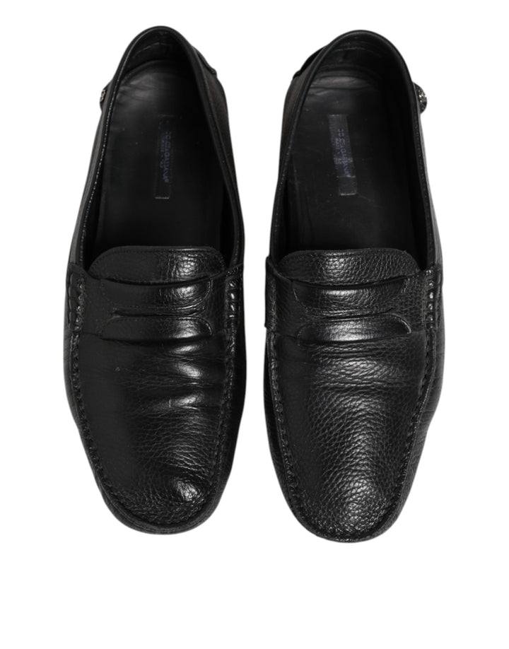 Dolce & Gabbana Black Leather Slip On Mocassin Loafer Shoes
