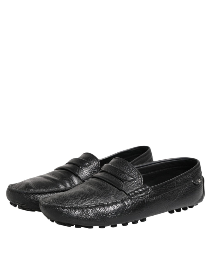 Dolce & Gabbana Black Leather Slip On Mocassin Loafer Shoes