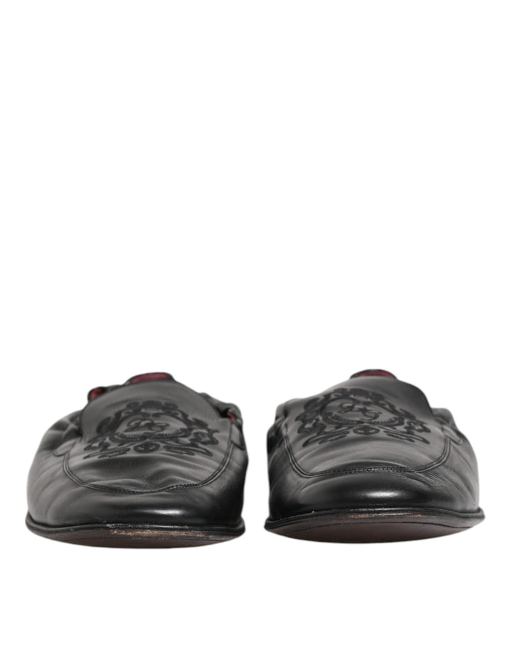 Dolce & Gabbana Black Leather Slip On Men Flat Loafers Shoes