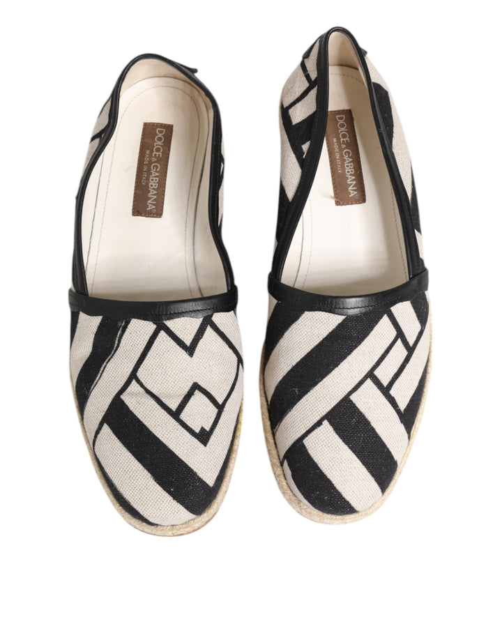 Dolce & Gabbana Black White Stripes Flat Espadrille Shoes