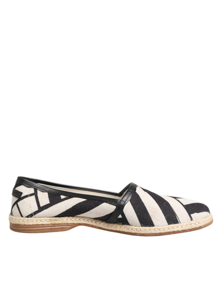 Dolce & Gabbana Black White Stripes Flat Espadrille Shoes
