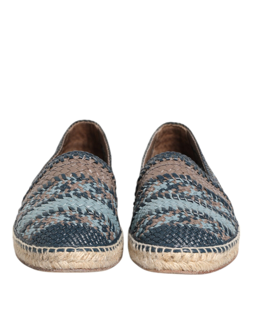 Dolce & Gabbana Blue Gray Woven Leather Buffalo Espadrille Shoes