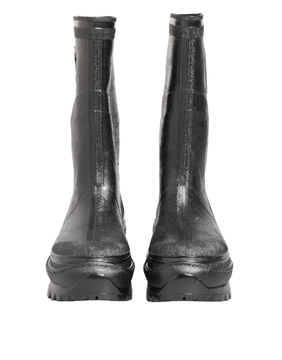 Dolce & Gabbana Metallic Black Pull On Rain Boots Shoes