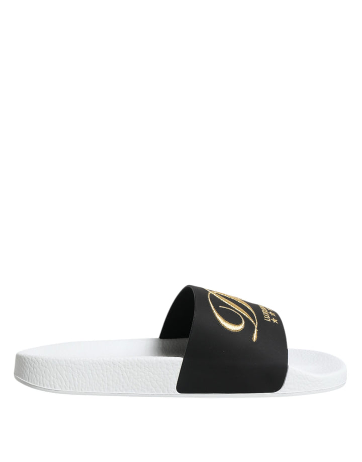 Dolce & Gabbana White Black Leather Sandals Beachwear Shoes