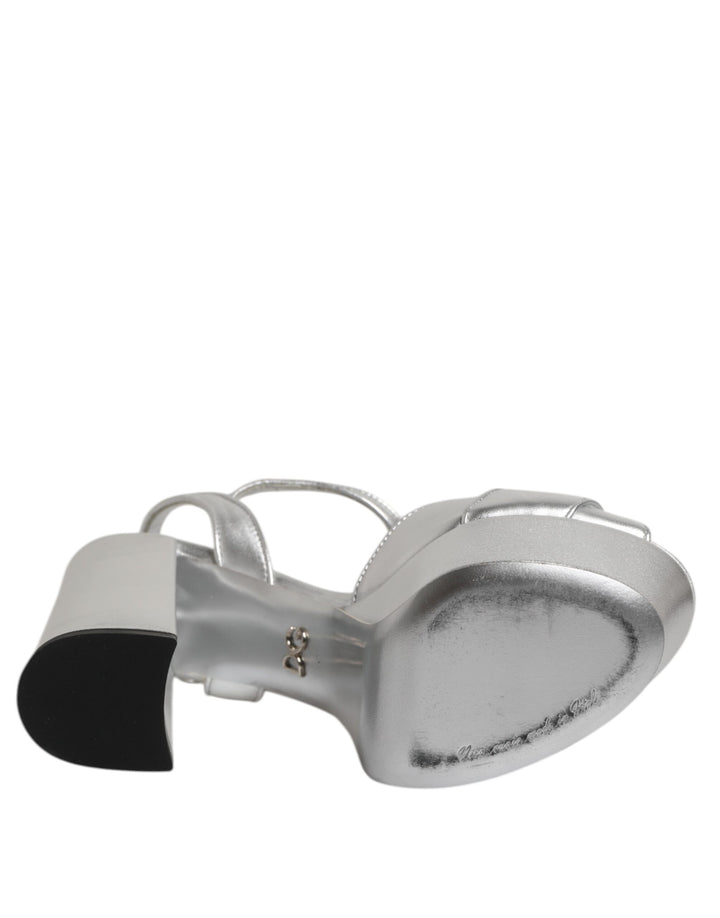 Dolce & Gabbana Silver Logo Ankle Strap Heels Sandals Shoes