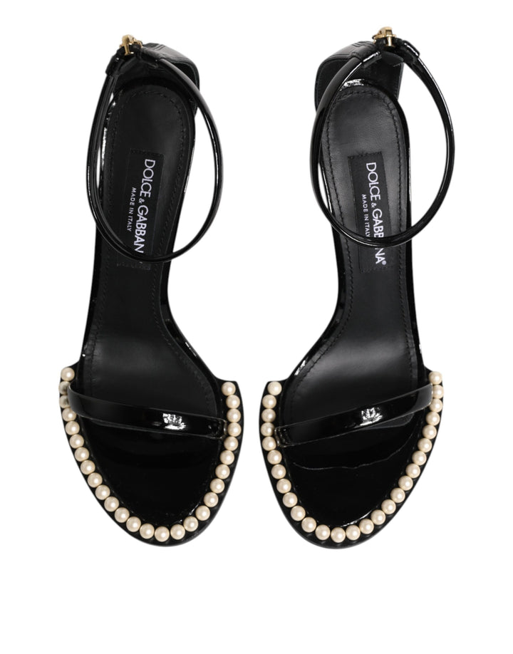 Dolce & Gabbana Black KEIRA Pearl Embellished Sandals Shoes