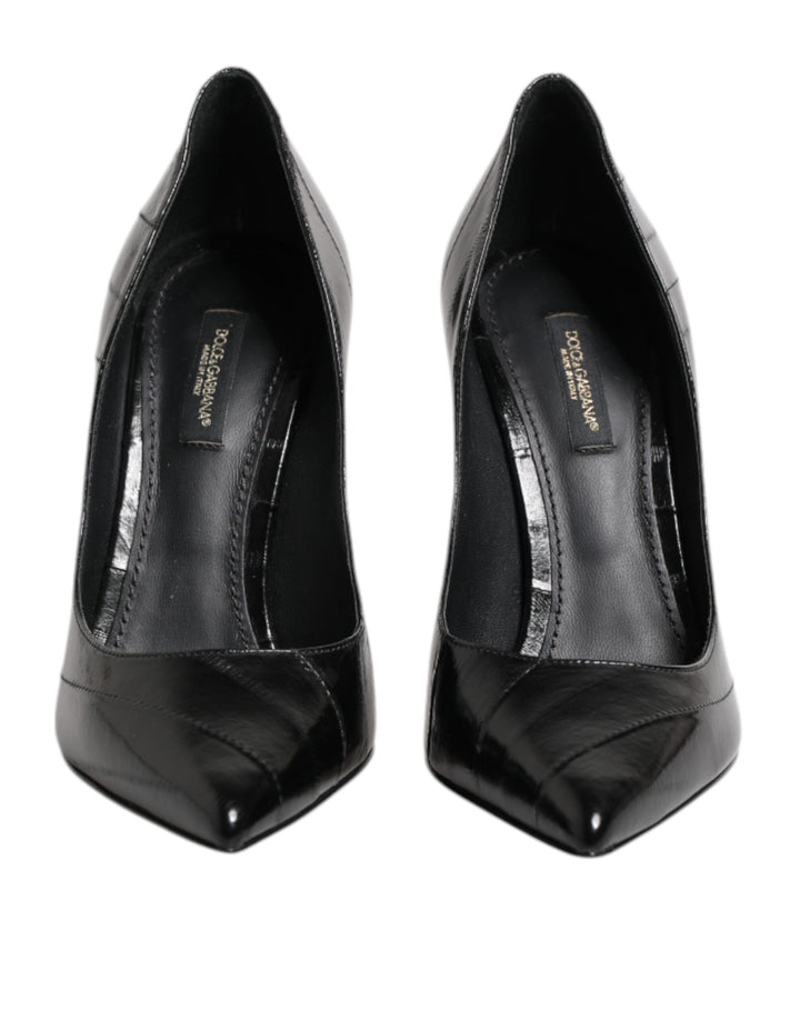 Dolce & Gabbana Black Leather Stiletto High Heels Pumps Shoes