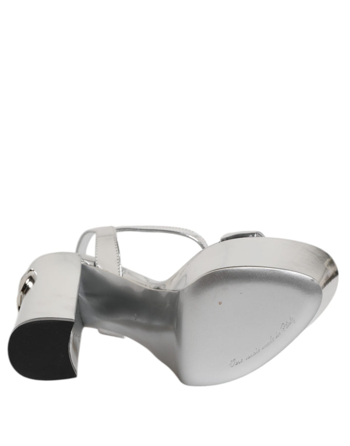Dolce & Gabbana Silver Leather Platform Keira Sandals Shoes