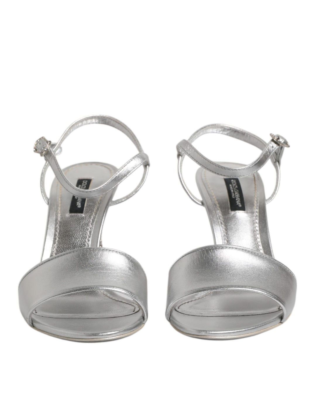 Dolce & Gabbana Silver Leather DG Heels Keira Sandals Shoes