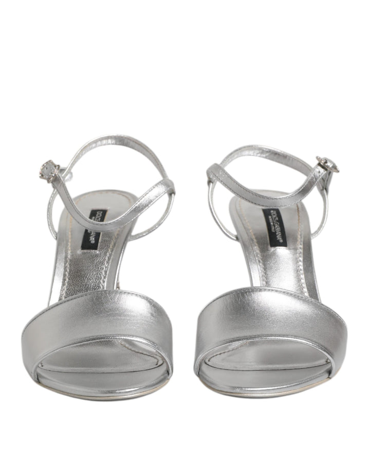 Dolce & Gabbana Silver Leather DG Heels Keira Sandals Shoes