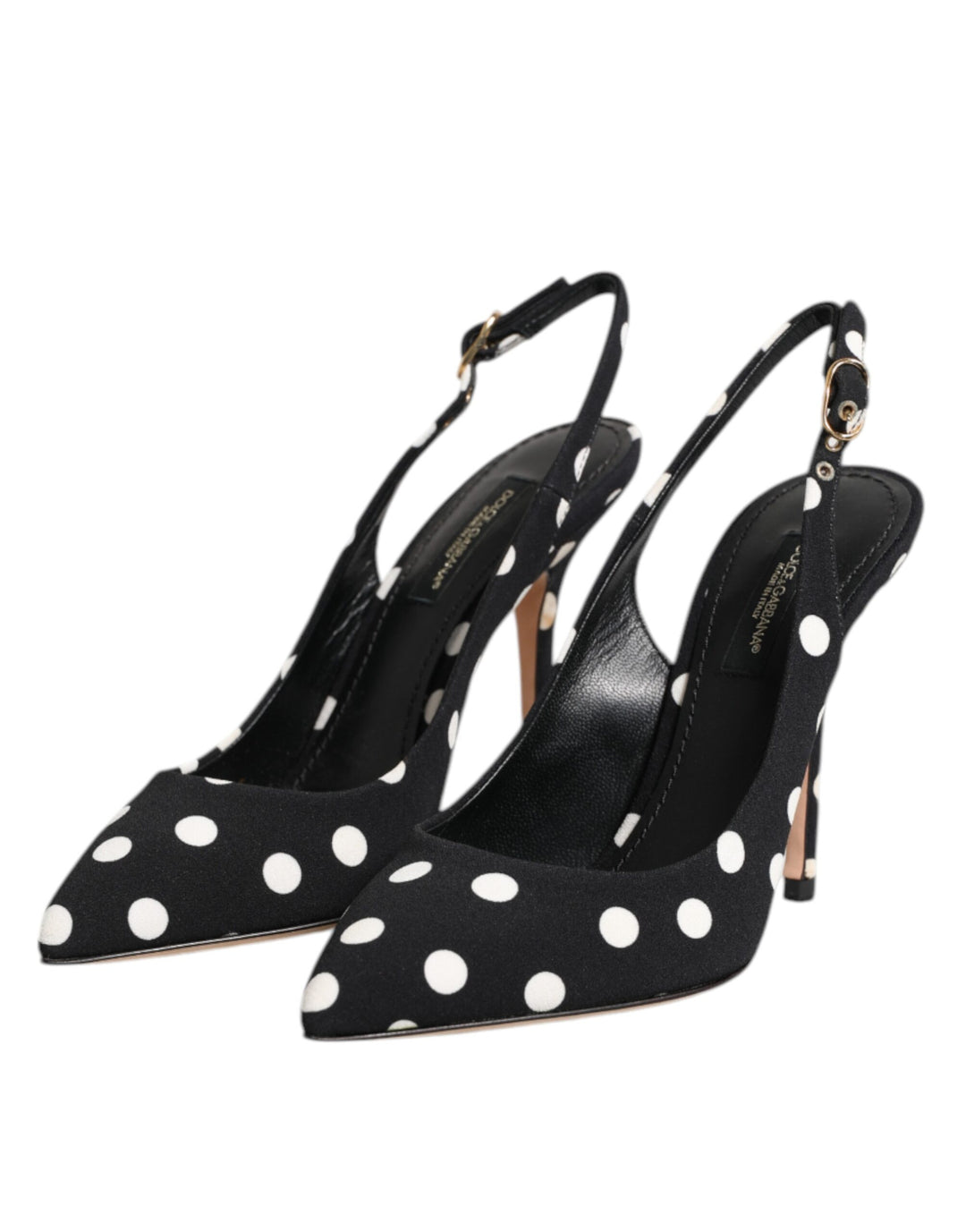 Dolce & Gabbana Black White Dotted Stiletto Slingback Shoes