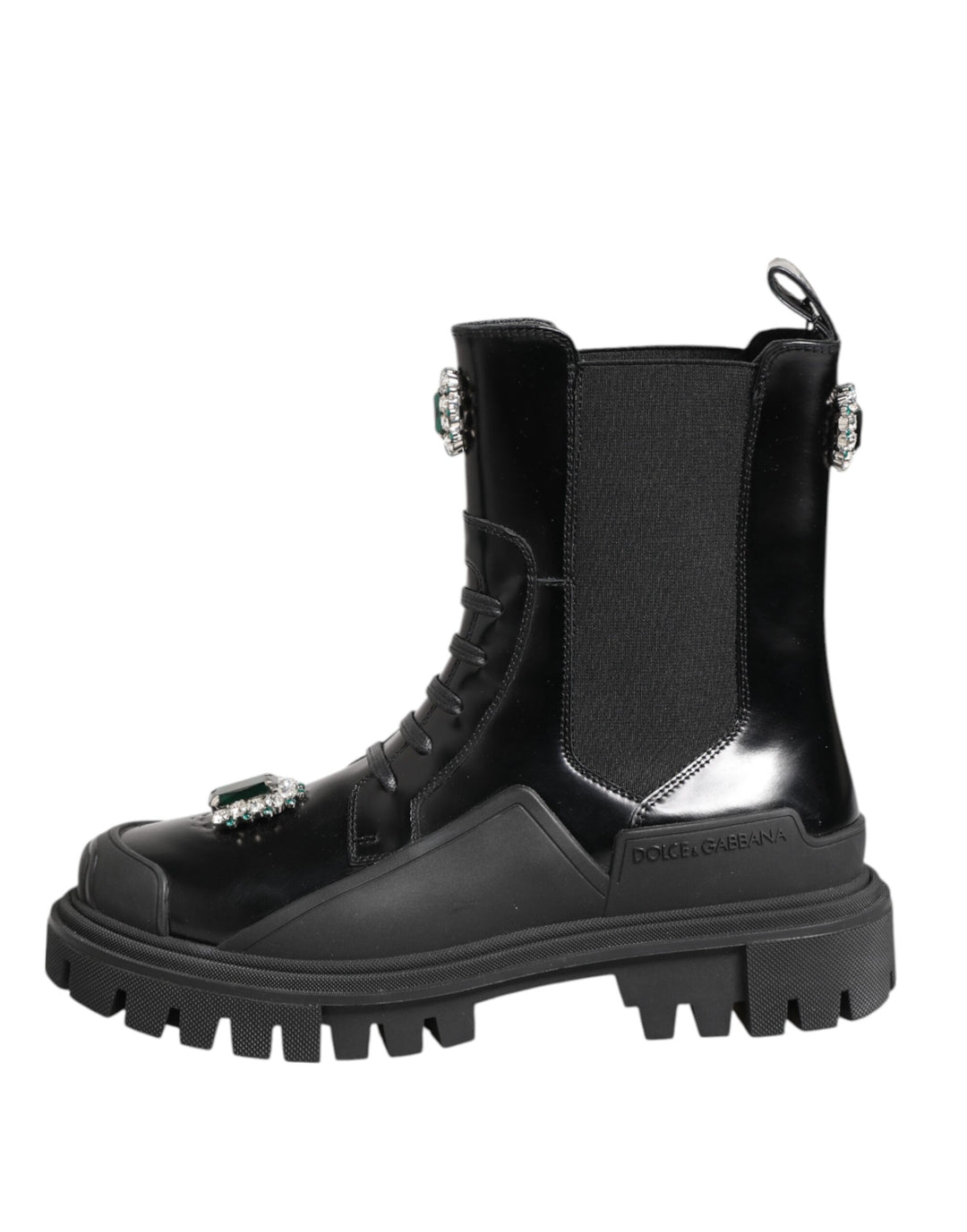 Dolce & Gabbana Black Crystal Embellished Combat Boots Shoes