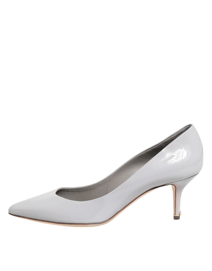 Dolce & Gabbana Light Gray Leather Kitten Heels Pumps Shoes