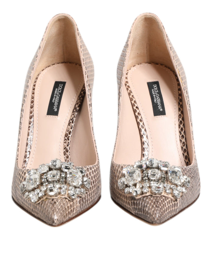 Dolce & Gabbana Beige Leather Crystal Embellished Pumps Shoes