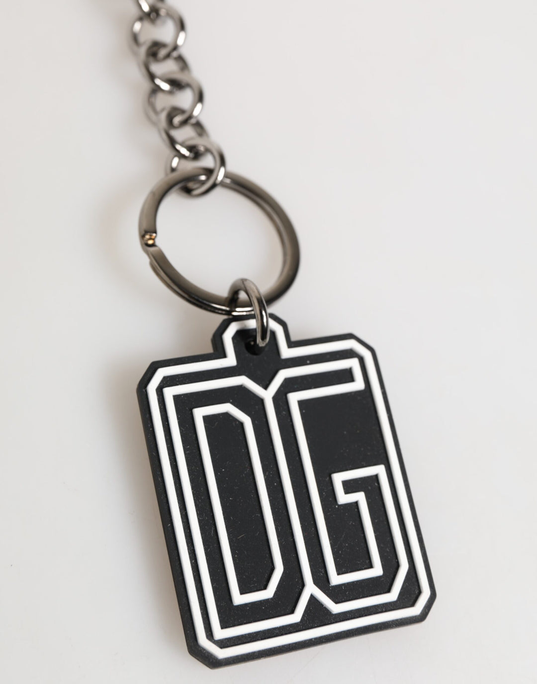 Dolce & Gabbana Black White DG Rubber Logo Silver Men Keychain Keyring