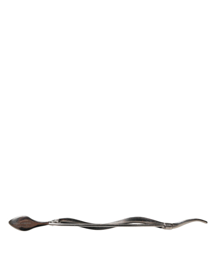 Dolce & Gabbana Silver Brass Crystal Spilla Serpente Mens Brooch Pin