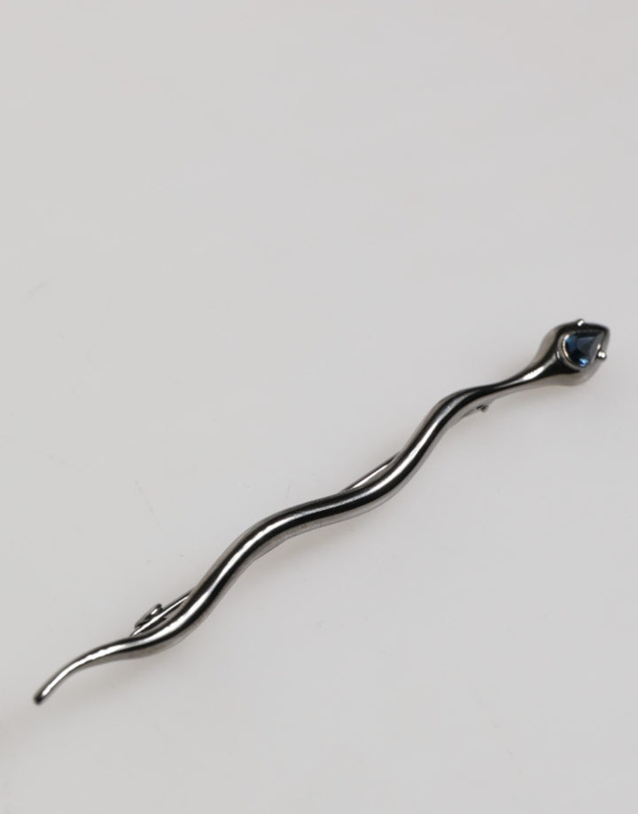 Dolce & Gabbana Black Brass Crystal Spilla Serpente Mens Brooch Pin