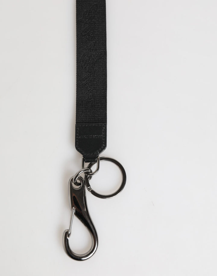 Dolce & Gabbana Black Yellow Polyester DG Logo Silver Keychain Keyring