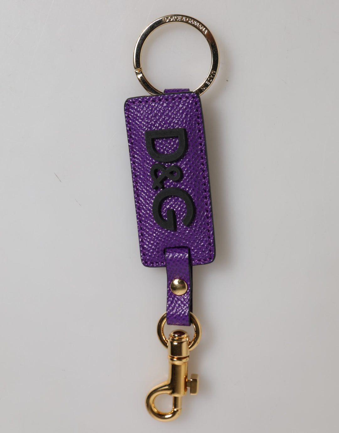 Dolce & Gabbana Purple DG Logo Leather Gold Tone Metal Keyring Keychain