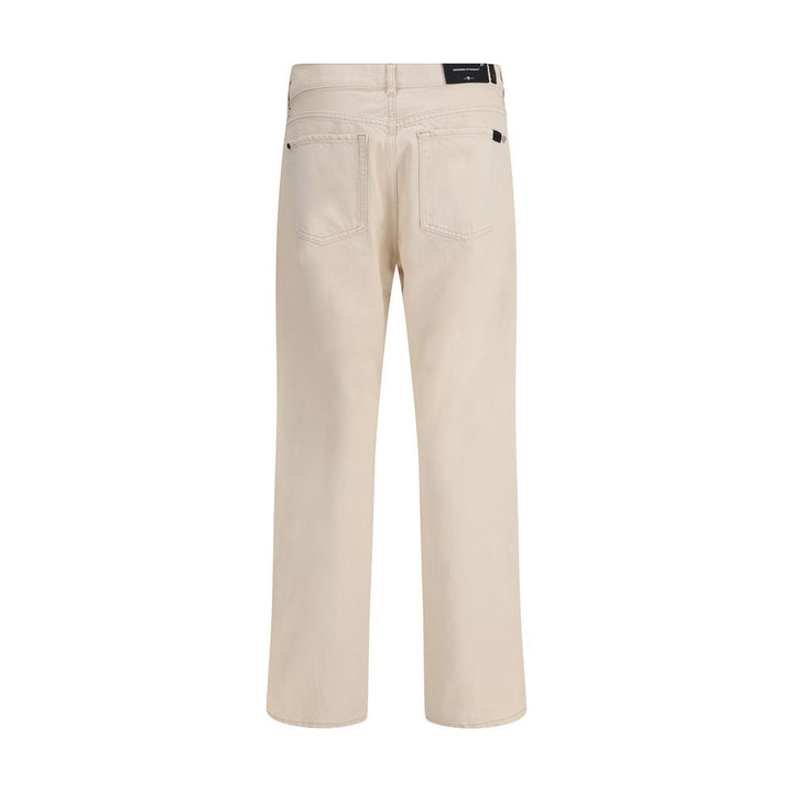 7FOR Beige Cotton Straight-Leg Jeans