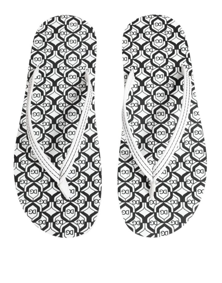 Dolce & Gabbana Black White Logo Beachwear Flats Slipper Shoes