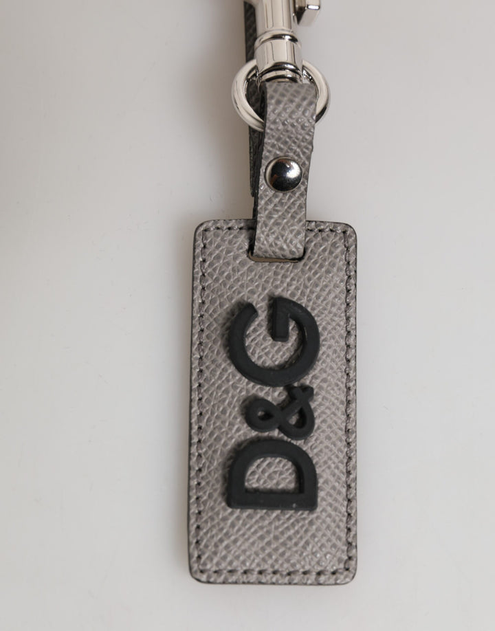 Dolce & Gabbana Gray Leather Logo Metal Ring Keychain Holder Men Keyring