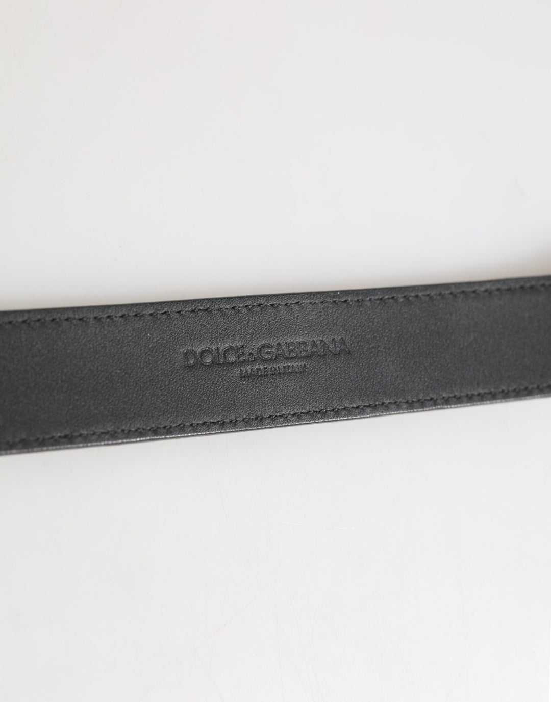 Dolce & Gabbana Silver Textured Leather Gold Tone Metal Neckband