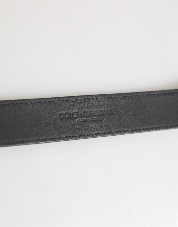 Dolce & Gabbana Silver Textured Leather Gold Tone Metal Neckband