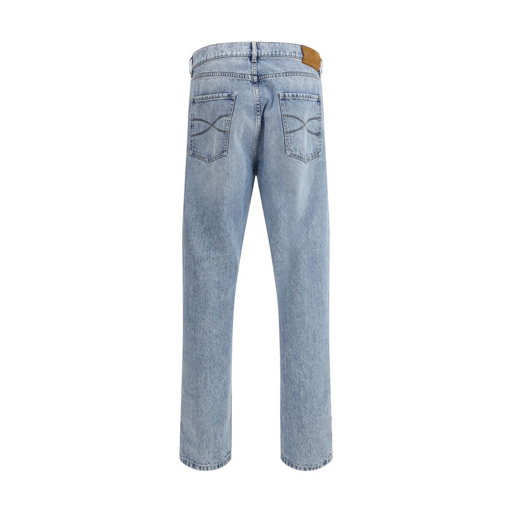 Brunello Cucinelli Blue Cotton Straight-Leg Jeans