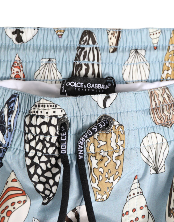 Dolce & Gabbana Blue Seashell Print Nylon Men Shorts Swimwear