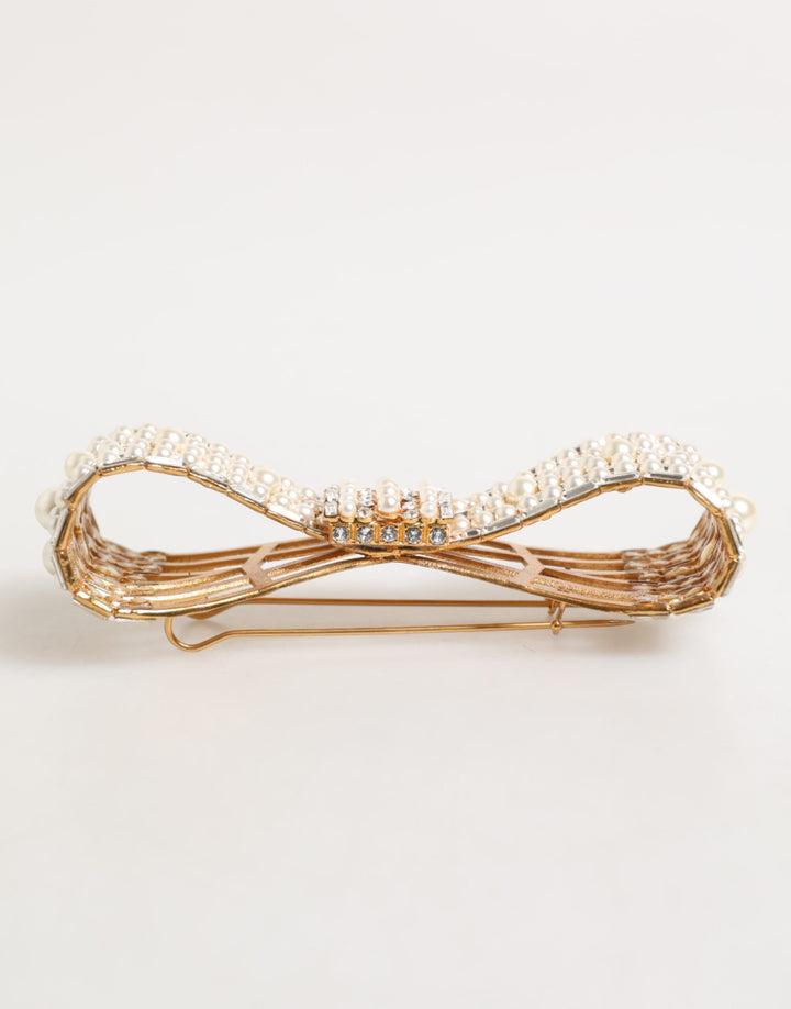 Dolce & Gabbana Gold Brass Glas Crystal Faux Pearl Embellished Brooch
