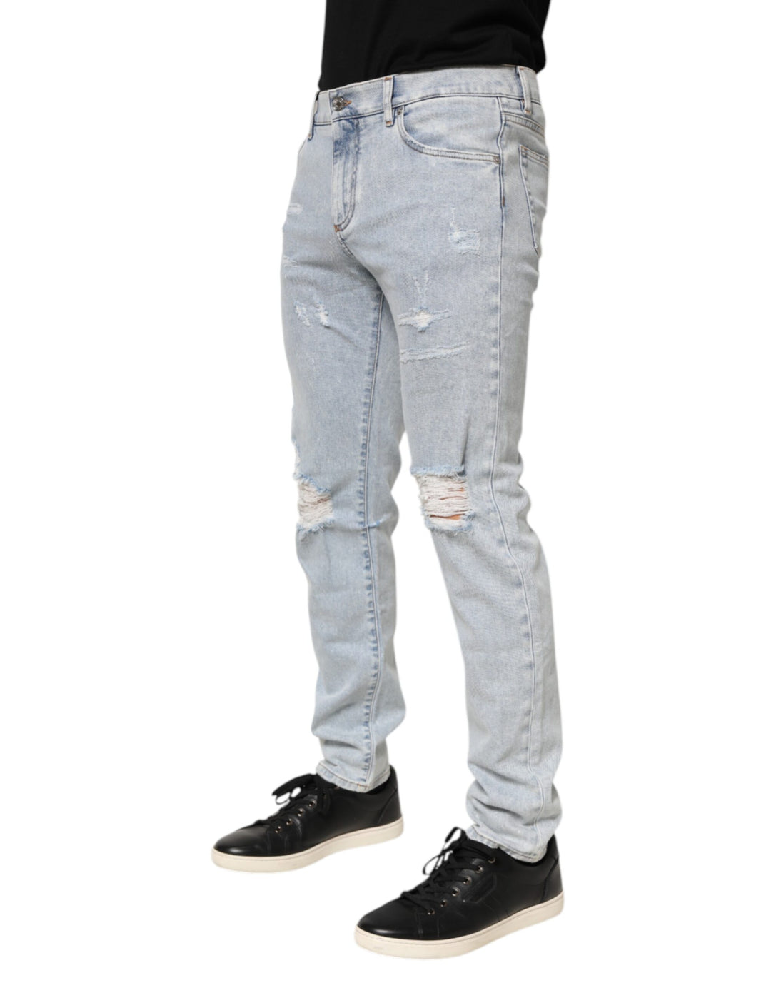 Dolce & Gabbana Light Blue Distressed Slim Fit Ripped Denim Jeans